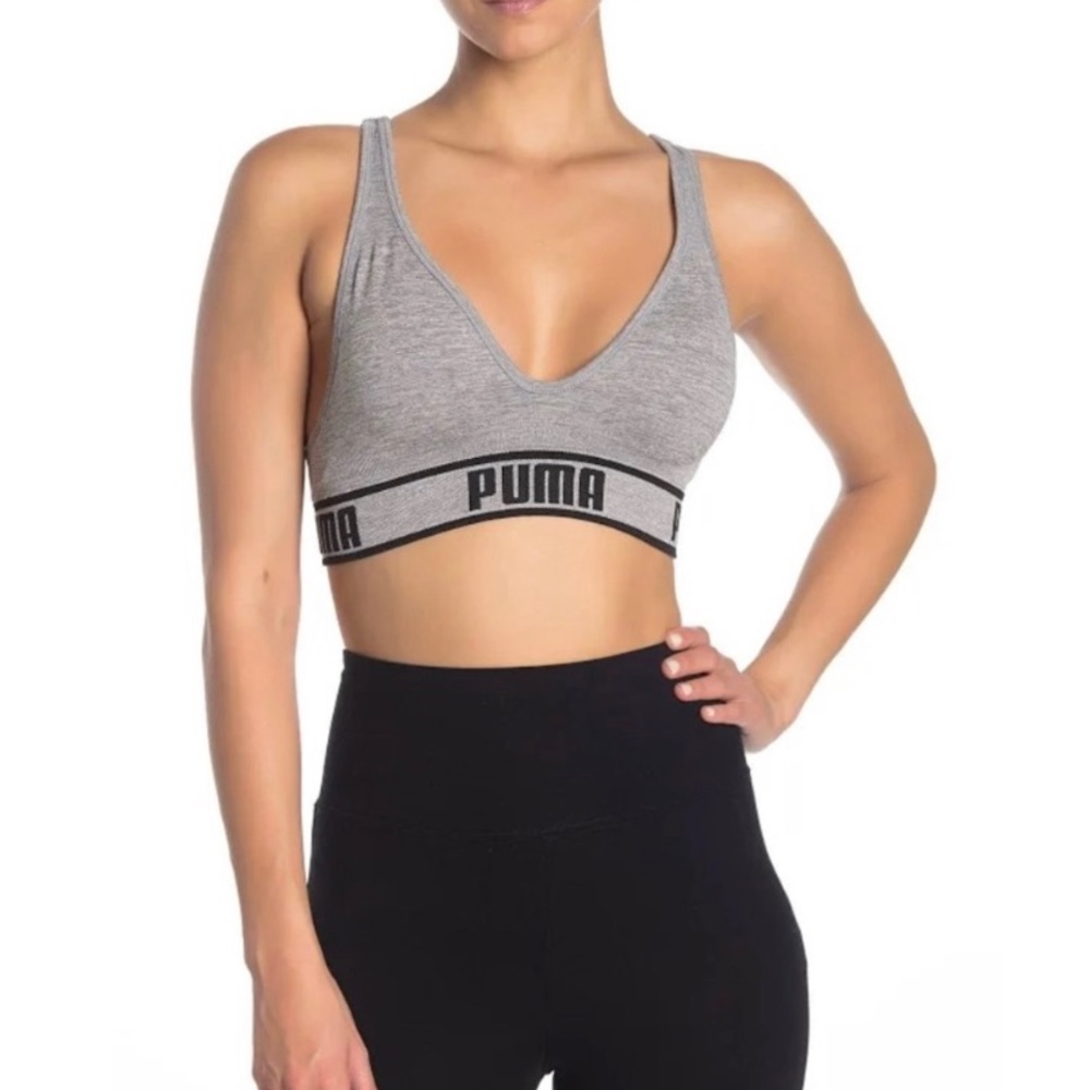 Puma Womens Seamless Sports Bra Gray Adjustable Racerback Bralette Size M
